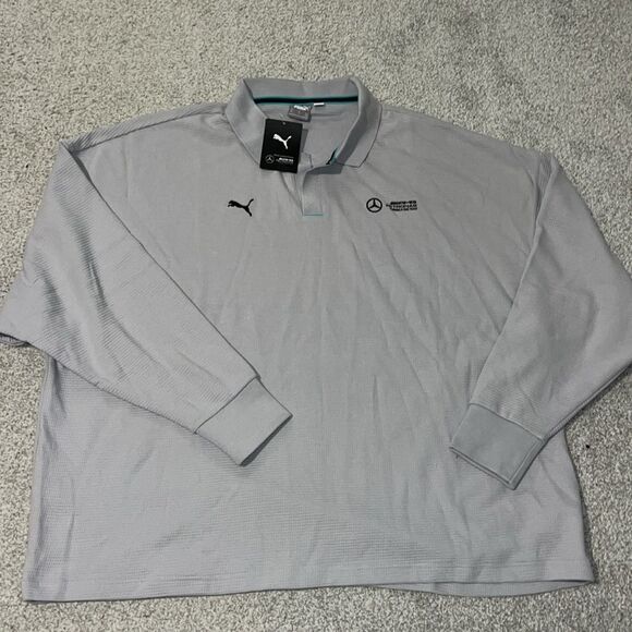 Mercedes Benz AMG Petronas by F1 Formula One Gray Polo Sweatshirt Oversize 3X/2X - Picture 3 of 6